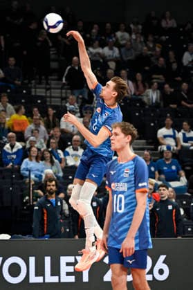 Silvester Meijs and Tom Koops (10) of the Netherlands during men s volleyball European Championships Pool C match Denmark vs Netherlands in Tampere, 12th of September, 2026. - EMMI KORHONEN Tampere Finland 7Yg9RZxyz_U  Copyright: xEmmixKorhonenx 7Yg9RZxyz_U
