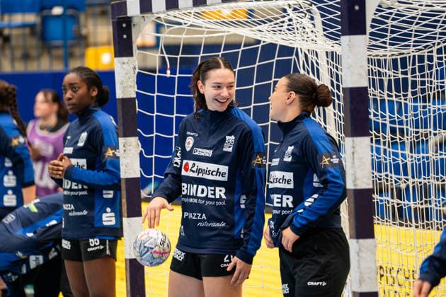 HSG Blomberg Lippe GER vs. Storhamar Handball Elite NOR, Handball, EHF Champions League Women, Group Stage, September 12, 2026, 2026–2027 Season, Lemgo: Nuria Bucher of HSG Blomberg Lippe, age 21, during warm-ups at the Lemgo Phoenix Contact Arena, Germany