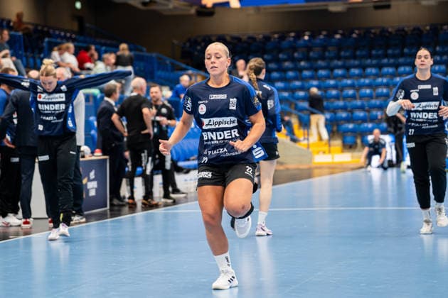 HSG Blomberg Lippe GER vs. Storhamar Handball Elite NOR, Handball, EHF Champions League Women, Group Stage, September 12, 2026, 2026–2027 Season, Lemgo: Judith Tietjen of HSG Blomberg Lippe, 22, during warm-ups at the Lemgo Phoenix Contact Arena in Germany