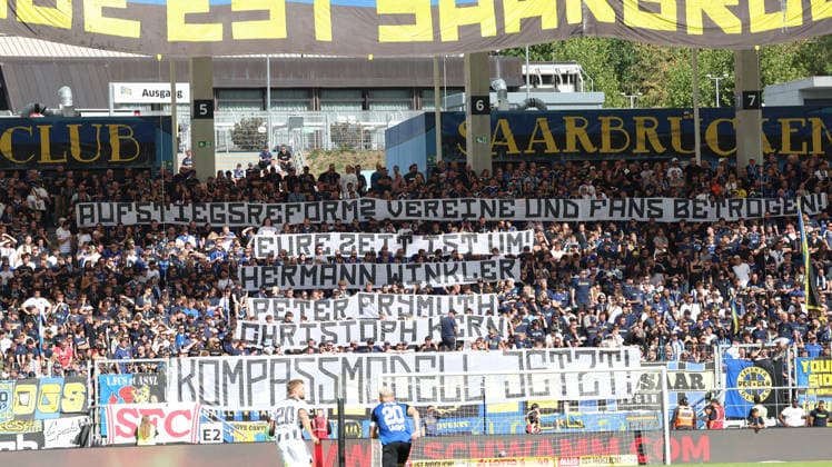 September 12, 2026, xrekx, Soccer 3rd Division, 1 FC Saarbrücken vs. FC Ingolstadt 04 – 1 FC Saarbrücken fans, atmosphere, scarves, ultras, spectators, visitors, choreography, atmosphere, scarves, spectators, visitors, Saarbrücken