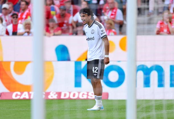 12.09.2026, Fussball Bundesliga, 1. FSV Mainz 05 - Eintracht Frankfurt, v.l., Torjubel zum 0:1 durch Can Uzun (Eintracht Frankfurt), Goal celebration, celebrate the goal DFL DFB REGULATIONS PROHIBIT ANY USE OF PHOTOGRAPHS AS IMAGE SEQUENCES AND OR QUASI-VIDEO. xdcx *** September 12, 2026, Bundesliga, 1 FSV Mainz 05 vs. Eintracht Frankfurt, from left, goal celebration for the 0–1 by Can Uzun of Eintracht Frankfurt, goal celebration, celebrating the goal. DFL and DFB regulations prohibit any use of photographs as image sequences and or quasi-video. xdcx Copyright: HMBxMedia Claus