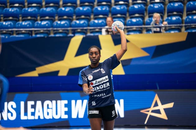 HSG Blomberg Lippe GER vs. Storhamar Handball Elite NOR, Handball, EHF Champions League Women, Group Stage, September 12, 2026, 2026–2027 Season, Lemgo Farrelle Njinkeu HSG Blomberg Lippe, 55 during warm-ups at the Lemgo Phoenix Contact Arena, Germany