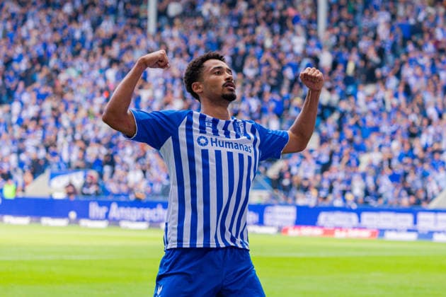 Deutschland: 2.Bundesliga, Saison 2026 2027, 12.09.2026, 5. Spieltag,1.FC Magdeburg vs 1. FC Kaiserslautern, Avnet Arena : Torjubel nach dem Tor zum 3:0 für 1.FC Magdeburg durch Torschütze Emmanuel Iyoha (1.FC Magdeburg, 8) *** Germany 2. Bundesliga, 2026–2027 Season, September 12, 2026, Matchday 5, 1. FC Magdeburg vs. 1. FC Kaiserslautern, Avnet Arena: Celebrations after 1. FC Magdeburg’s 3–0 goal scored by Emmanuel Iyoha, 1. FC Magdeburg, 8 Copyright: xMichellexLukax