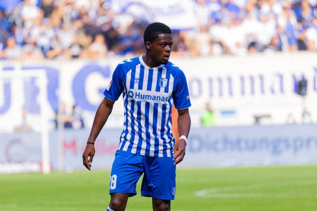 Deutschland: 2.Bundesliga, Saison 2026 2027, 12.09.2026, 5. Spieltag,1.FC Magdeburg vs 1. FC Kaiserslautern, Avnet Arena : Pierre Nadjombe (1.FC Magdeburg, 28) Portraitfoto, Portrait, Einzelaufnahme, Porträt *** Germany 2. Bundesliga, 2026–2027 Season, September 12, 2026, Matchday 5, 1 FC Magdeburg vs. 1 FC Kaiserslautern, Avnet Arena Pierre Nadjombe 1 FC Magdeburg, 28 Portrait Photo, Portrait, Single Shot, Portrait Copyright: xMichellexLukax