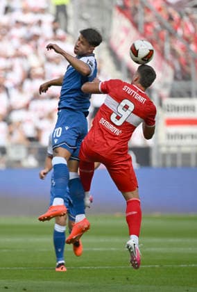 Kopfballduell Zweikampf Aktion Ermedin Demirovic VfB Stuttgart (09) gegen Adam Hlozek TSG 1899 Hoffenheim (10) TSG 1899 Hoffenheim vs VfB Stuttgart 12.09.2026 DFL REGULATIONS PROHIBIT ANY USE OF PHOTOGRAPHS AS IMAGE SEQUENCES AND OR QUASI-VIDEO TSG 1899 Hoffenheim vs VfB Stuttgart *** Heading duel, tackle, action: Ermedin Demirovic (VfB Stuttgart 09) vs. Adam Hlozek (TSG 1899 Hoffenheim) 10, TSG 1899 Hoffenheim vs. VfB Stuttgart, September 12, 2026. DFL REGULATIONS PROHIBITANY USE OF PHOTOGRAPHS AS IMAGE SEQUENCES AND OR QUASI-VIDEO TSG 1899 Hoffenheim vs. VfB Stuttgart