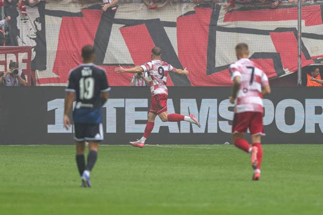 September 12, 2026, GER, Soccer, Men s, 3rd Division, 2026–2027 Season, Fortuna Düsseldorf vs. MSV Duisburg, Eric Hottmann (F95) celebrates his goal, making the score 2–1, Düsseldorf Merkur Spiel Arena, North Rhine-Westphalia, Germany Copyright: xAdrianxSchlüterx