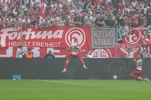 September 12, 2026, GER, Soccer, Men s, 3rd Division, 2026–2027 Season, Fortuna Düsseldorf vs. MSV Duisburg, Eric Hottmann (F95) celebrates his goal, making the score 2–1, Düsseldorf Merkur Spiel Arena, North Rhine-Westphalia, Germany Copyright: xAdrianxSchlüterx