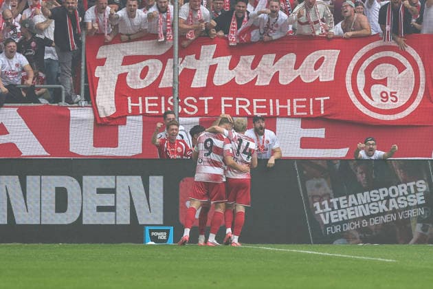 September 12, 2026, GER, Soccer, Men s, 3rd Division, 2026–2027 Season, Fortuna Düsseldorf vs. MSV Duisburg, Eric Hottmann (F95) celebrates his goal, making the score 2–1, Düsseldorf Merkur Spiel Arena, North Rhine-Westphalia, Germany Copyright: xAdrianxSchlüterx