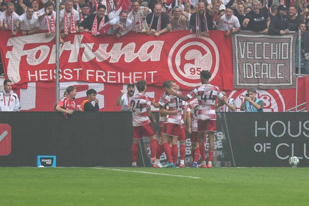 September 12, 2026, GER, Soccer, Men s, 3rd Division, 2026–2027 Season, Fortuna Düsseldorf vs. MSV Duisburg, Eric Hottmann (F95) celebrates his goal, making the score 2–1, Düsseldorf Merkur Spiel Arena, North Rhine-Westphalia, Germany Copyright: xAdrianxSchlüterx