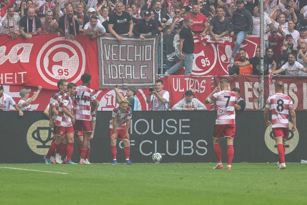 September 12, 2026, GER, Soccer, Men s, 3rd Division, 2026–2027 Season, Fortuna Düsseldorf vs. MSV Duisburg, Eric Hottmann (F95) celebrates his goal, making the score 2–1, Düsseldorf Merkur Spiel Arena, North Rhine-Westphalia, Germany Copyright: xAdrianxSchlüterx