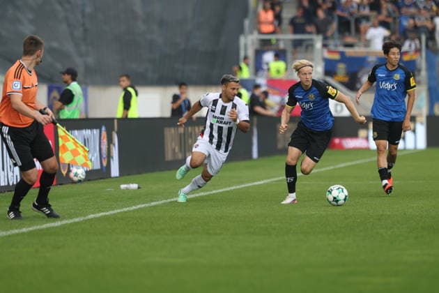 Saarbrücken, Germany, September 12, 2026, 3rd Division 2026–2027, Matchday 5: 1. FC Saarbrücken vs. FC Ingolstadt 04. Pictured from left, in a tackle: Sejdo Dukakov (FCI) and Anton Bäuerle (1. FC). DFB and DFL regulations prohibit any use of photographs as image sequences and or quasi-video at Ludwigparkstadion, Saarland Copyright: xFotostandx xSchäferx