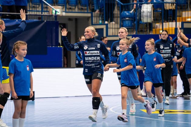 HSG Blomberg Lippe GER vs. Storhamar Handball Elite NOR, Handball, EHF Champions League Women, Group Stage, September 12, 2026, 2026–2027 Season, Lemgo, Judith Tietjen, HSG Blomberg Lippe, age 22, during the warm-up at the Lemgo Phoenix Contact Arena, Germany