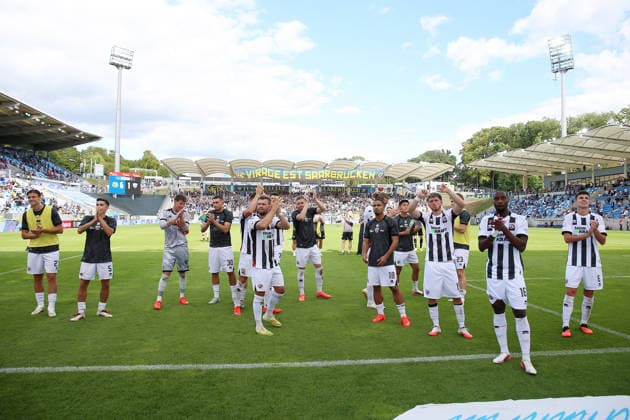 September 12, 2026, xrekx, Soccer 3rd Division, 1. FC Saarbrücken vs. FC Ingolstadt 04 – FC Ingolstadt team, players celebrating after the game, team, players, celebrating at the end of the match in Saarbrücken