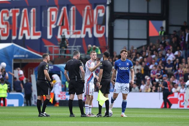 12th September 2026; Selhurst Park, London, England; Premier League Football, Crystal Palace versus Ipswich Town; Crystal Palace match captain Adam Wharton and Ipswich Town match captain Dara O Shea at the coin toss KatiexChan