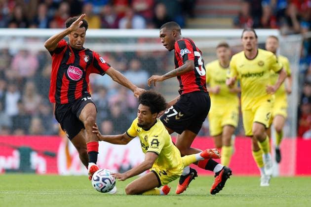 BafodÃ DiakitÃ of Bouremouth and Rayan of Bouremouth challenge Kevin Schade of Brentford AFC Bournemouth v Brentford, Premier League, Football, Football, Vitality Stadium, Bournemouth, UK - 12 Sep 2026Bournemouth Vitality Stadium United Kingdom EDITORIAL USE ONLY No use with unauthorised audio, video, data, fixture lists, club league logos or live services. Online in-match use limited to 120 images, no video emulation. No use in betting, games or single club league player publications.  Copyright: xWillxCooper Shutterstockx 17144545p