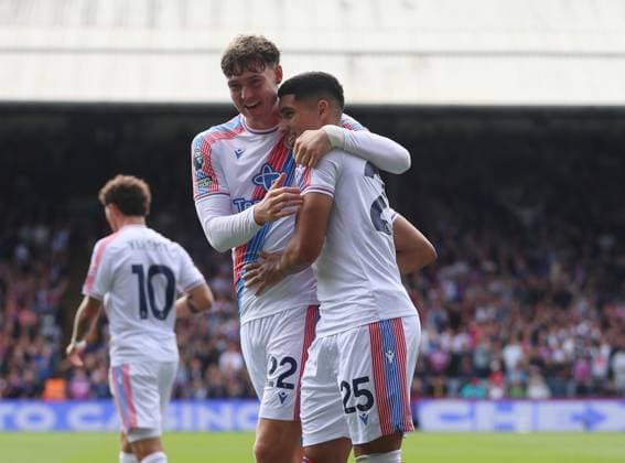 Premier League - Crystal Palace v Ipswich Town LONDON, ENGLAND, SEPTEMBER 12: GOAL 1-0, Anan Khalaili of Crystal Palace goal celebration with Jorgen Strand Larsen of Crystal Palace after scoring a goal to put Crystal Palace 1-0 ahead during The Premier League match between Crystal Palace v Ipswich Town at Selhurst Park Stadium, London, England, on September 12. (Photo by Daniel Weir) London Selhurst Park Stadium England Copyright: xDanielxWeir SportsxPressxPhotox Sportspressphoto_SPR228614