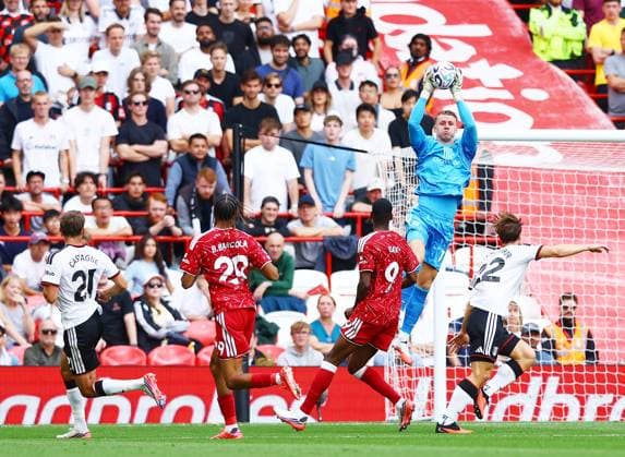 Fulham goalkeeper Bernd Leno Liverpool v Fulham, Premier League, Football, Football, Anfield, Liverpool, UK - 12 Sep 2026Liverpool Anfield United Kingdom EDITORIAL USE ONLY No use with unauthorised audio, video, data, fixture lists, club league logos or live services. Online in-match use limited to 120 images, no video emulation. No use in betting, games or single club league player publications.  Copyright: xMattxWest Shutterstockx 17144551ar
