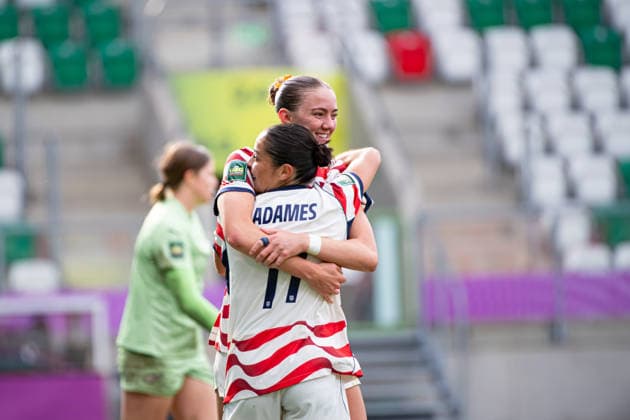 September 12, 2026, Sosnowiec, Silesian Voivodeship, Poland: BUCK ALEX of USA (9) celebrates his goal and the second of his team with ADAMES EMERI of USA (11) during the FIFA U20 Womens World Cup Poland 2026 match between New Zealand versus USA at ArcelorMittal Park Soccer 2026: FIFA U20 WomenÃ‚Â S World Cup Poland 2026: New Zealand - USA  - ZUMAs385 20260912_zsp_s385_035 Copyright: xLeopoldxSoglox