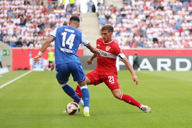 12.09.2026, xtvx, Fussball 1.Bundesliga, TSG 1899 Hoffenheim - VfB Stuttgart v.l. Zweikampf, Duell, duel, tackle, compete Adam Daghim (TSG 1899 Hoffenheim) Grischa Proemel (VfB Stuttgart) (DFL DFB REGULATIONS PROHIBIT ANY USE OF PHOTOGRAPHS as IMAGE SEQUENCES and or QUASI-VIDEO) Sinsheim *** September 12, 2026, xtvx, Soccer, Bundesliga 1, TSG 1899 Hoffenheim vs. VfB Stuttgart, tackle, duel, tackle, compete Adam Daghim TSG 1899 Hoffenheim Grischa Proemel VfB Stuttgart DFL DFB REGULATIONS PROHIBIT ANY USE OF PHOTOGRAPHS as IMAGE SEQUENCES and or QUASI-VIDEO Sinsheim