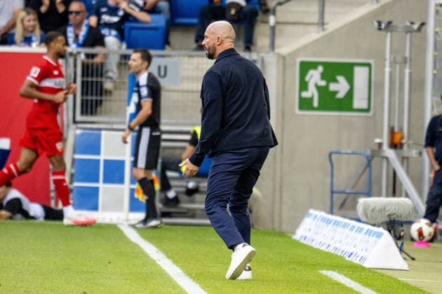 12.09.2026, xdaymx, Fussball 1.Bundesliga, TSG 1899 Hoffenheim - VfB Stuttgart. Christian Ilzer (TSG Hoffenheim) emotional an der Seitenlinie (DFL DFB REGULATIONS PROHIBIT ANY USE OF PHOTOGRAPHS as IMAGE SEQUENCES and or QUASI-VIDEO) Sinsheim *** September 12, 2026, xdaymx, Soccer 1. Bundesliga, TSG 1899 Hoffenheim vs. VfB Stuttgart: Christian Ilzer of TSG Hoffenheim gets emotional on the sidelines. DFL, DFB regulations prohibit any use of photographs as image sequences and or quasi-video. Sinsheim