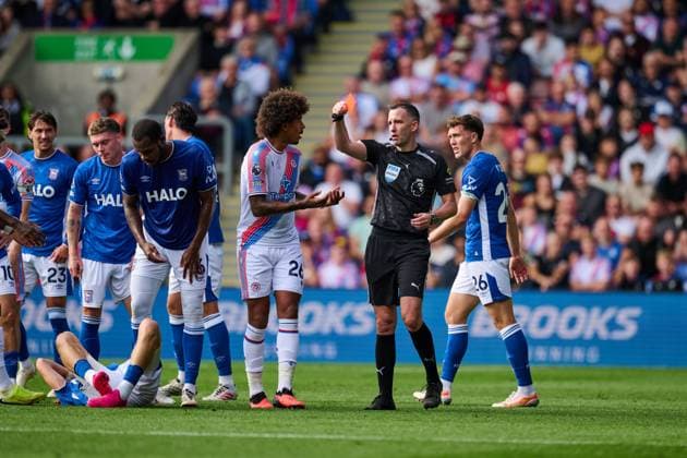 Red card for Axel Disasi Crystal Palace v Ipswich Town, Premier League, Football, Selhurst Park, London, UK - 12 Sep 2026London Selhurst Park United Kingdom EDITORIAL USE ONLY No use with unauthorised audio, video, data, fixture lists, club league logos or live services. Online in-match use limited to 120 images, no video emulation. No use in betting, games or single club league player publications.  Copyright: xRichardxHammersley Shutterstockx 17147741au