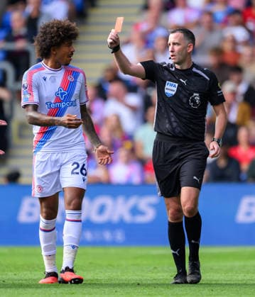 Crystal Palace v Ipswich Town Premier League Match Referee Chris Kavanagh shows a red card to Chris Richards of Crystal Palace during the Premier League match at Selhurst Park, London 12 09 2026 UK Newspapers OUT Copyright: xGraemexWilcocksonx FIL-23935-0048