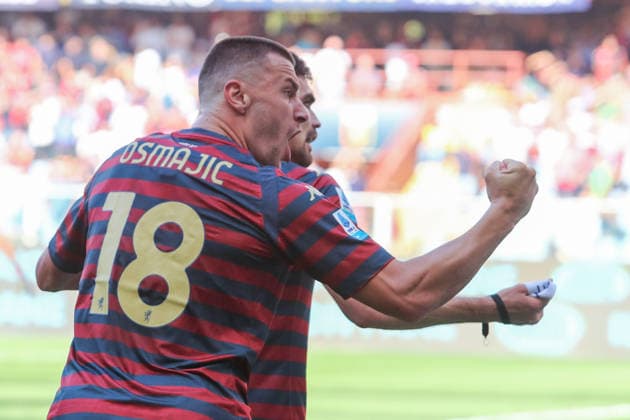 Genoa™s Johan Vasquez celebrates after scoring a goal for his team during the Serie A soccer match between Genoa and Frosinone at the Luigi Ferraris Stadium in Genoa, Italy - Saturday, September 12, 2026. - Soccer .  Copyright: xTanoxPecoraro LaPressex