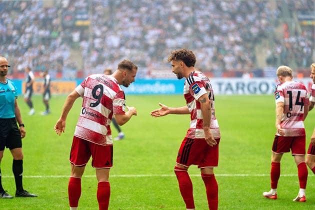 Eric Hottmann (Fortuna Düsseldorf, 09) and Fabian Schleusener (Fortuna Düsseldorf, 24) high-five each other; both are goal scorers in the Fortuna Düsseldorf vs. MSV Duisburg match, soccer, 3. Liga, Matchday 05, 2026–27 season, December 9, 2026, DFL regulations prohibit any use of photographs as image sequences and or quasi-video. Fortuna Düsseldorf vs. MSV Duisburg, soccer, 3. Liga, Matchday 5, 2026–27 season, September 12, 2026, Düsseldorf Copyright: xEibner-Pressefoto LukasxBaldygax EP_LBA