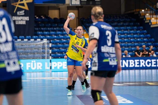 HSG Blomberg Lippe (GER) vs. Storhamar Handball Elite (NOR), Handball, EHF Champions League Women, Group Stage, September 12, 2026, 2026–2027 Season, Lemgo Christina Pedersen Storhamar Handball Elite, 26, building up play at the Lemgo Phoenix Contact Arena, Germany