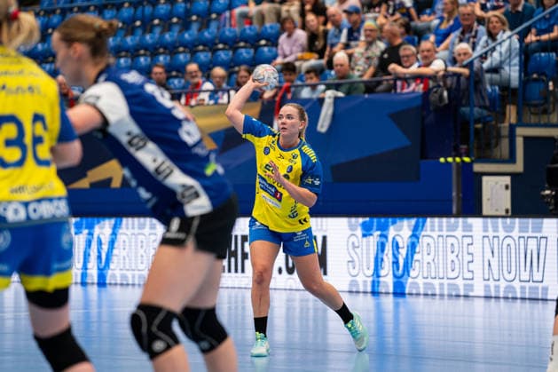 HSG Blomberg Lippe (GER) vs. Storhamar Handball Elite (NOR), Handball, EHF Champions League Women, Group Stage, September 12, 2026, 2026–2027 Season, Lemgo, Christina Pedersen, Storhamar Handball Elite, 26, during a play-up at the Lemgo Phoenix Contact Arena, Germany