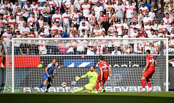 TOR zum 1:1 Maximilian Mittelstaedt VfB Stuttgart (07) Torschuss Aktion Torchance gegen Torwart Oliver Baumann TSG 1899 Hoffenheim (01) Vladimir Coufal TSG 1899 Hoffenheim (34) TSG 1899 Hoffenheim vs VfB Stuttgart 12.09.2026 DFL REGULATIONS PROHIBIT ANY USE OF PHOTOGRAPHS AS IMAGE SEQUENCES AND OR QUASI-VIDEO TSG 1899 Hoffenheim vs VfB Stuttgart *** GOAL: 1-1 Maximilian Mittelstaedt, VfB Stuttgart 07; Shot on goal; Scoring chance against goalkeeper Oliver Baumann, TSG 1899 Hoffenheim 01; Vladimir Coufal, TSG 1899 Hoffenheim 34; TSG 1899 Hoffenheim vs. VfB Stuttgart September 12, 2026 DFL regulations prohibit any use of photographs as image sequences and or quasi-video TSG 1899 Hoffenheim vs. VfB Stuttgart