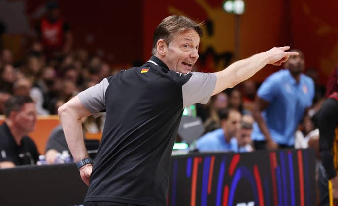 National Team Coach Olaf Lange gives instructions; Upper Body Drill; Basketball; FIBA World Cup; World Championship; Women s World Championship; World Championship Semifinals; 2026–2027 Season; December 9, 2026; France (FRA) vs. DBB Germany (GER)