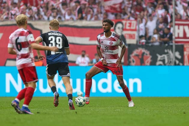 September 12, 2026, GER, Soccer, Men s, 3rd Division, 2026–2027 Season, Fortuna Düsseldorf vs. MSV Duisburg: Elias Egouli (F95) in action with the ball, solo play at the Düsseldorf Merkur Spiel Arena, North Rhine-Westphalia, Germany Copyright: xAdrianxSchlüterx