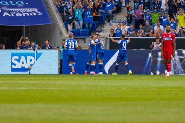 12.09.26 TSG Hoffenheim - VfB Stuttgart Deutschland, Sinsheim, 12.09.2026, Fussball, Bundesliga, Saison 2026 2027, TSG Hoffenheim - VfB Stuttgart: Adam Hlozek (TSG Hoffenheim), Jubel Tor 2:1 Hlozek. *** September 12, 2026 TSG Hoffenheim vs. VfB Stuttgart Germany, Sinsheim, September 12, 2026, Soccer, Bundesliga, 2026–2027 Season, TSG Hoffenheim vs. VfB Stuttgart, Adam Hlozek (TSG Hoffenheim), celebrating goal 2–1 by Hlozek