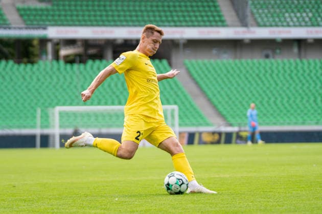 Scoring chance by Loris Maier, SG Sonnenhof Großaspach, 27, TSV Havelse vs. SG Sonnenhof Großaspach, Soccer, 3rd Division, Matchday 5, September 6, 2026, DFB regulations prohibit any use of photographs as image sequences and or quasi-video. Hannover, Lower Saxony, Germany Copyright: xphotosbyphips PhilipxZieglerx