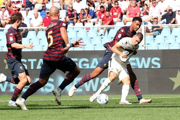 Foto IPP ACGE Genova 12 09 2026 Campionato Serie A 2026-2027 Genoa-Frosinone nella foto: Kvernadze realizza il gol del 0-1 Italy Photo Press World Copyright Genova italy Italia ITALY  Copyright: xR4924_italyphotopressx