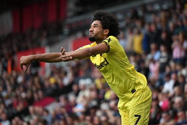 12th September 2026; Vitality Stadium, Bournemouth, England; Premier League Football, Bournemouth versus Brentford; Kevin Schade of Brentford FC takes a long range throw in to the penalty area SimonxWest