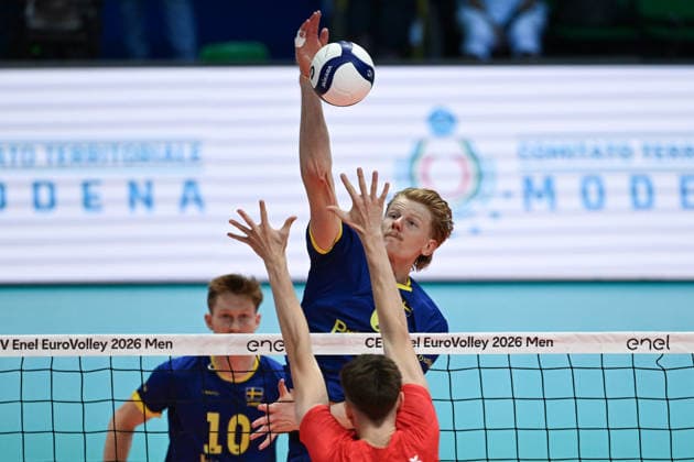 September 12, 2026: Jacob Ekman of Sweden during the CEV EuroVolley 2026 group stage volleyball match between Sweden and the Czech Republic on September 12, 2026 in Modena Photo: Bildbyran EXT BILDBYRAN COP 18 XY0129 volleyball volleyball volleyball European Championships Sweden Czech Republic CEV EuroVolley 2026 Sweden Czech Republic bbeng  Copyright: BILDBYRANxEXT BB260912BB961
