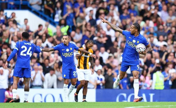 Joao Pedro of Chelsea celebrates scoring their sides second goal Chelsea v Hull City, Premier League, Football, Football, Stamford Bridge, London, UK - 12 Sep 2026London Stamford Bridge United Kingdom EDITORIAL USE ONLY No use with unauthorised audio, video, data, fixture lists, club league logos or live services. Online in-match use limited to 120 images, no video emulation. No use in betting, games or single club league player publications.  Copyright: xMichaelxZemanek Shutterstockx 17144546aw