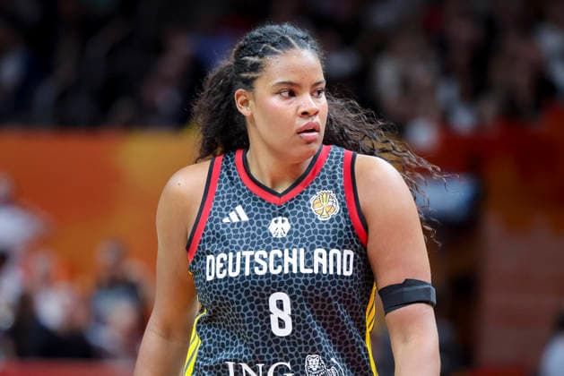 Nyara Sabally of Germany looks dejected during the semifinals match between France and Germany at the 2026 FIBA Women s Basketball World Cup in Germany, held at the Berlin Arena on September 12, 2026, in Berlin, Germany. Photo by Marco Steinbrenner, DeFodi Images