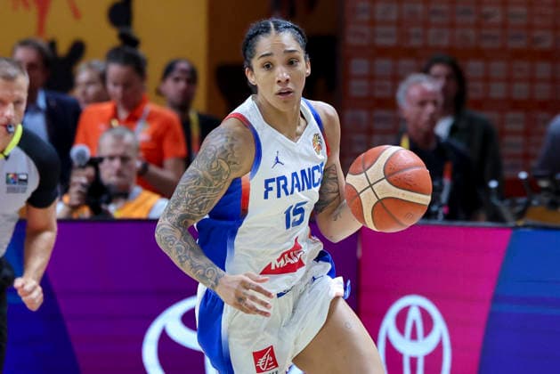 Gabby Williams of France controls the ball during the FIBA Women s Basketball World Cup Germany 2026 semifinal match between France and Germany at Berlin Arena on September 12, 2026, in Berlin, Germany. Photo by Marco Steinbrenner, DeFodi Images