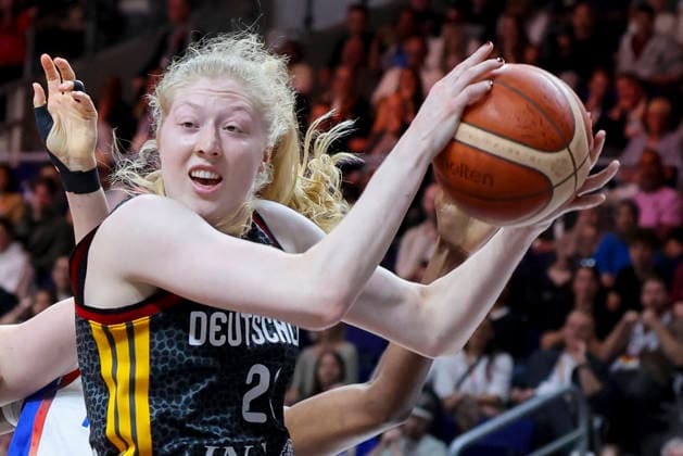 Frieda Buhner of Germany controls the ball during the FIBA Women s Basketball World Cup Germany 2026 semifinal match between France and Germany at the Berlin Arena on September 12, 2026, in Berlin, Germany. Photo by Marco Steinbrenner, DeFodi Images