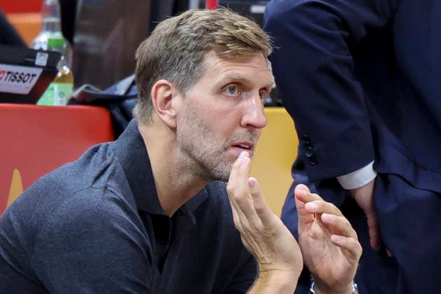 Dirk Nowitzki looks dejected during the FIBA Women s Basketball World Cup Germany 2026 semifinal match between France and Germany at the Berlin Arena on September 12, 2026, in Berlin, Germany. Photo by Marco Steinbrenner, DeFodi Images