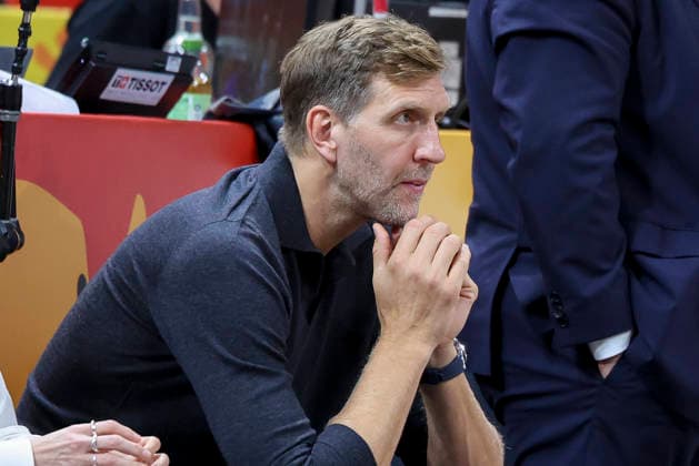 Dirk Nowitzki looks dejected during the FIBA Women s Basketball World Cup Germany 2026 semifinal match between France and Germany at the Berlin Arena on September 12, 2026, in Berlin, Germany. Photo by Marco Steinbrenner, DeFodi Images