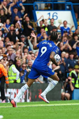 LONDON, ENGLAND, Saturday 12th September 2026: Jao Pedro of Chelsea scores the second goal making the score 2-2 during the Premier League Fixture between Chelsea and Hull City at Stamford Bridge in London, England. (Photo by Alex Ferrelly Sports Press Photo)  Copyright: xAlexxFerrelly SportsxPressxPhotox Sportspressphoto_SPR228684