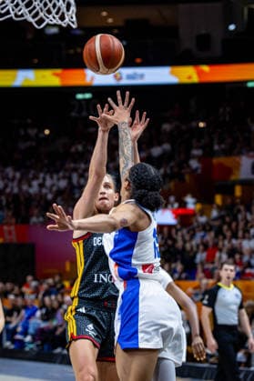 Basketball Berlin, September 12, 2026 FIBA Women’s Basketball World Cup Germany 2026 Semifinal France (FRA) vs. Germany (GER) Leonie Fiebich (Germany, No. 13) Gabby Williams (France, No. 15)