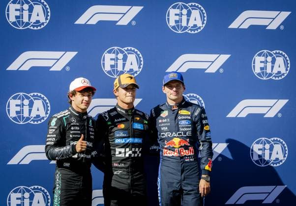 MADRID - Andrea Kimi Antonelli (Mercedes), Lando Norris (McLaren) and Max Verstappen (Red Bull Racing) after qualifying at the new Madring circuit ahead of the Spanish Grand Prix. SEM VAN DER WAL ANP xVIxANPxSportx xxANPxIVx 568309944 originalFilename: 568309944.jpg