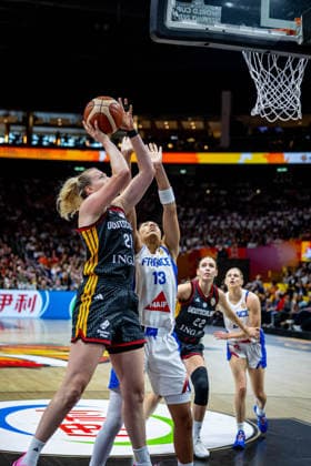 Basketball Berlin, September 12, 2026 FIBA Women’s Basketball World Cup Germany 2026 Semifinal France (FRA) vs. Germany (GER) Marie Gülich (Germany, No. 21) Janelle Salaun (France, No. 13)