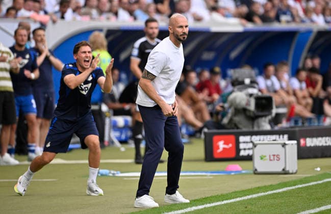 Trainer Coach Christian Ilzer TSG 1899 Hoffenheim am Spielfeldrand Gestik Geste TSG 1899 Hoffenheim vs VfB Stuttgart 12.09.2026 DFL REGULATIONS PROHIBIT ANY USE OF PHOTOGRAPHS AS IMAGE SEQUENCES AND OR QUASI-VIDEO TSG 1899 Hoffenheim vs VfB Stuttgart *** Coach Christian Ilzer of TSG 1899 Hoffenheim on the sidelines, gesturing during the match between TSG 1899 Hoffenheim and VfB Stuttgart on September 12, 2026. DFL regulations prohibit any use of photographs as image sequences AND OR QUASI-VIDEO TSG 1899 Hoffenheim vs. VfB Stuttgart