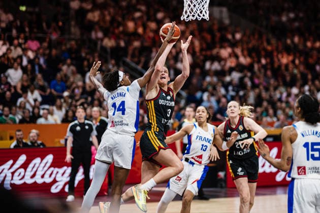 FIBA Women’s Basketball World Cup 2026: France vs. Germany, September 12, 2026; Leonie Fiebich (Germany), 13; Dominique Malonga (France), 14; Basketball; FIBA Women’s Basketball World Cup 2026; Final Phase, Semifinal: France vs. Germany on September 12, 2026, at the Uber Arena, Berlin Copyright: xBEAUTIFULxSPORTS Tonhäuserx